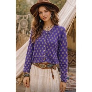 NWT!! FREE PEOPLE Nocturnal Patterned Cardigan Sweater Cardi Floral Large